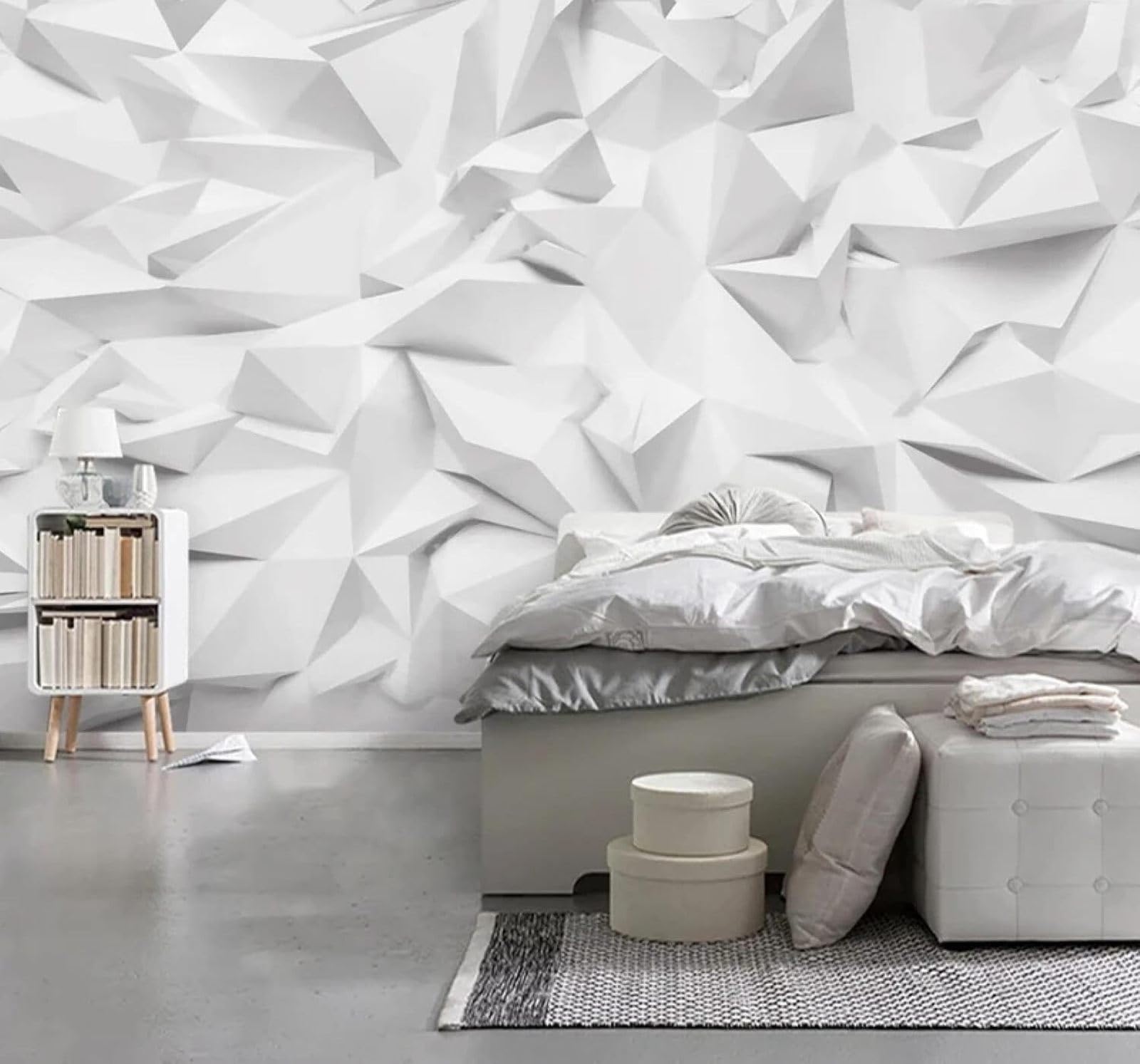 Xlming 430Cm×300Cm(B×H) Abstract Three Dimensional White Geometric Distinctive 3D Wallpaper Luxury Silk Study Dining Feature Sofa Grey Bedroom Living Room Tv Decorative Wall-430Cm×300Cm