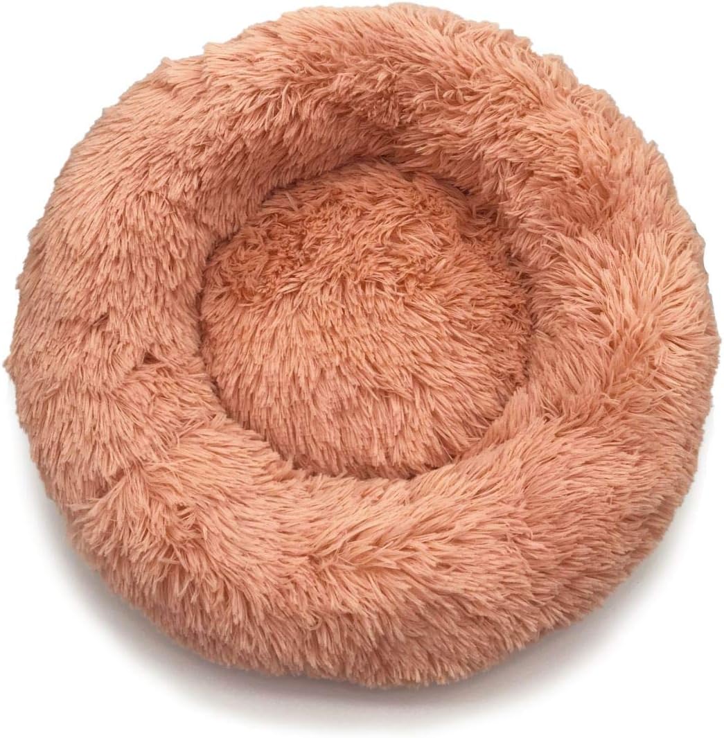 Luxury Fluffy Dog & Cat Bed Plush Donut Cuddler Round Pet Bed (M, Pink)