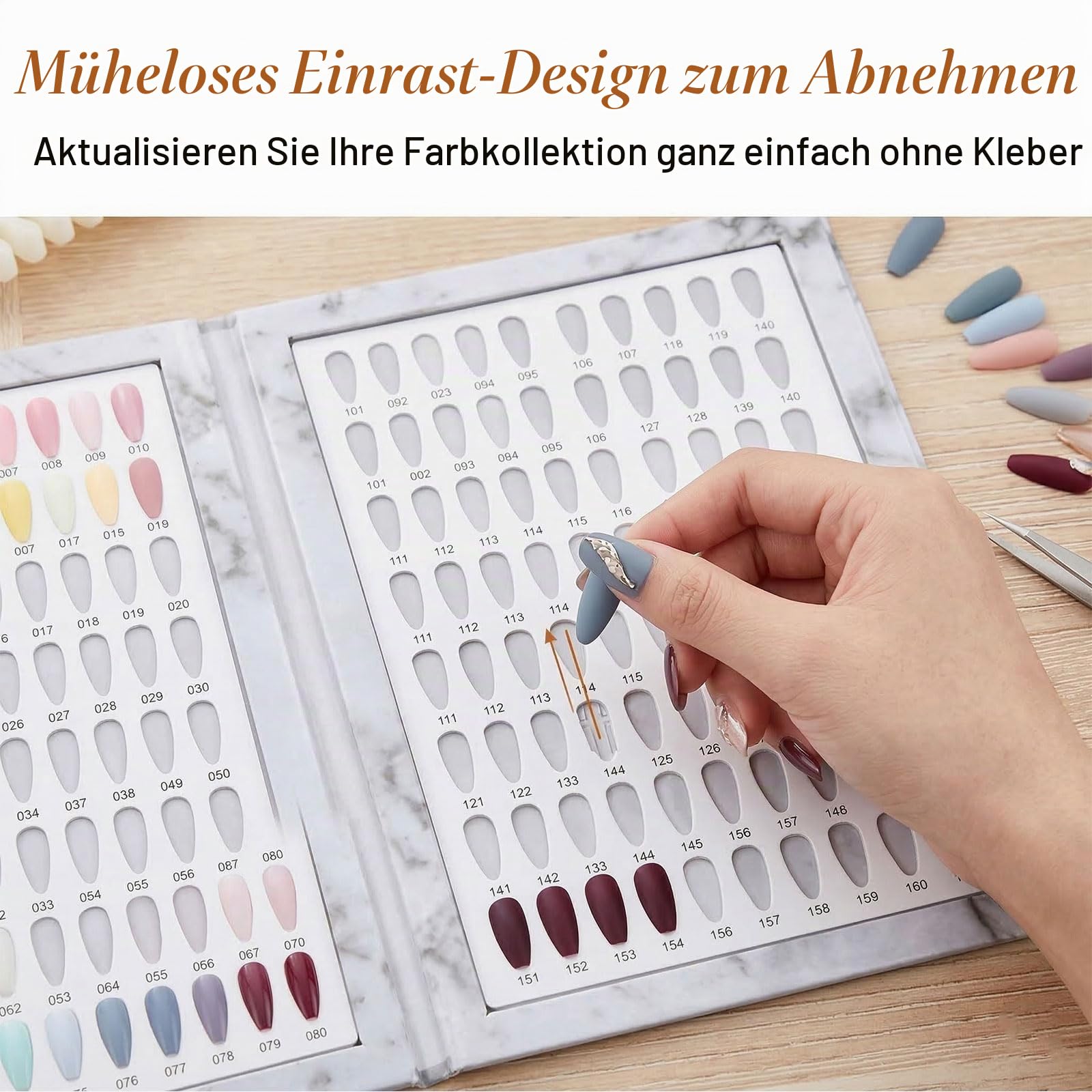Nail Art Zubehör, Nagel Display Buch mit 240 Leeren Tips, Tragbarer Falt-Organizer für Salon-Profis Nageldesign, Nummeriert für einfache Farbwahl