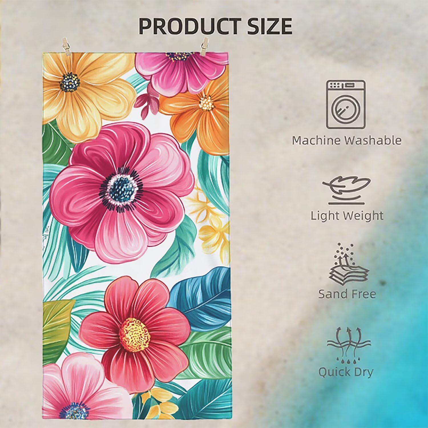 Mikrofaser Strandtuch Große 150x200, Saugfahig und Schnelltrocknendes Badetuch Praktisch und Leicht Sandfrei Badetuch Damen, Herren Ideal für Strand, Reise, Schwimmen (Farbe Blumen) E-250