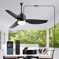 BZX Waterproof Outdoor Ceiling-Fan with Light - 52" Modern Ceiling Fans with 3 Colors LED Light, App & Remote Control, Quiet DC Motor, for Patios Gazebo, Black