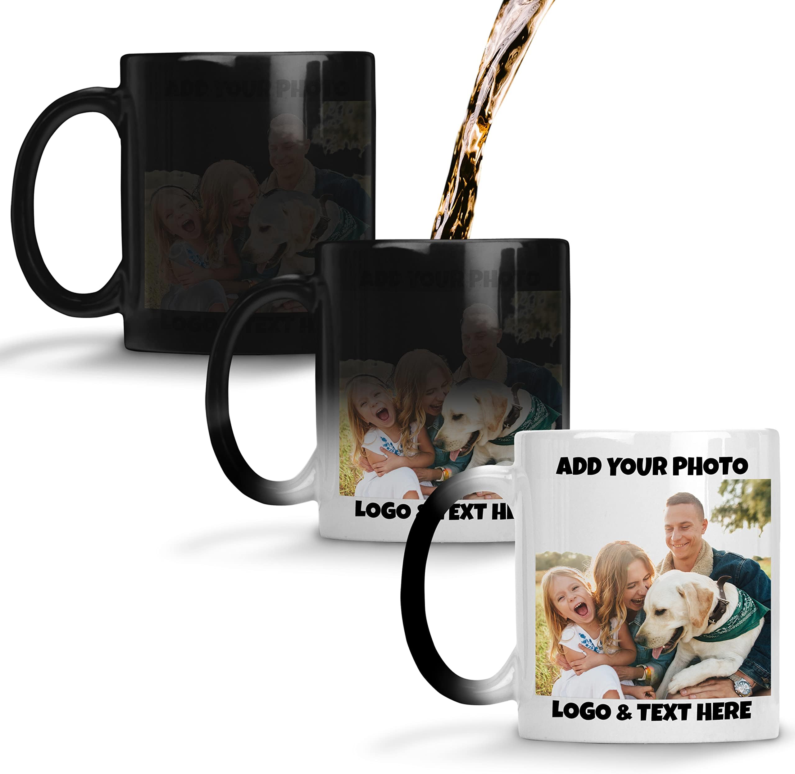 Personalization Lab Heat Sensitive Ceramic Coffee Mug, 11 oz, Color Changing, Custom Photo, Text, Logo, Double Sided, Funny, Home, Christmas Gift