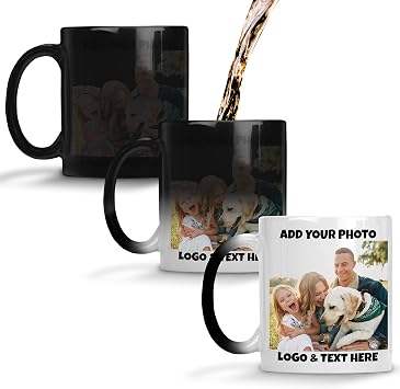 Personalization Lab Heat Sensitive Ceramic Coffee Mug, 11 oz, Color Changing, Custom Photo, Text, Logo, Double Sided, Funny, Home, Christmas Gift