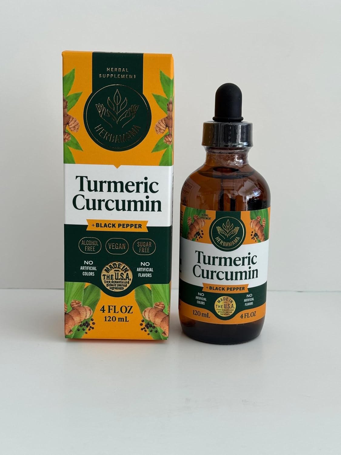 HERBAMAMA Turmeric Liquid Drops - Vegan Immune, Digestive & Mobility Support with Turmeric Curcumin with Black Pepper Extract - Non-GMO, Alcohol & Sugar-Free Antioxidant Supplement - 56-Day Supply - Image 2