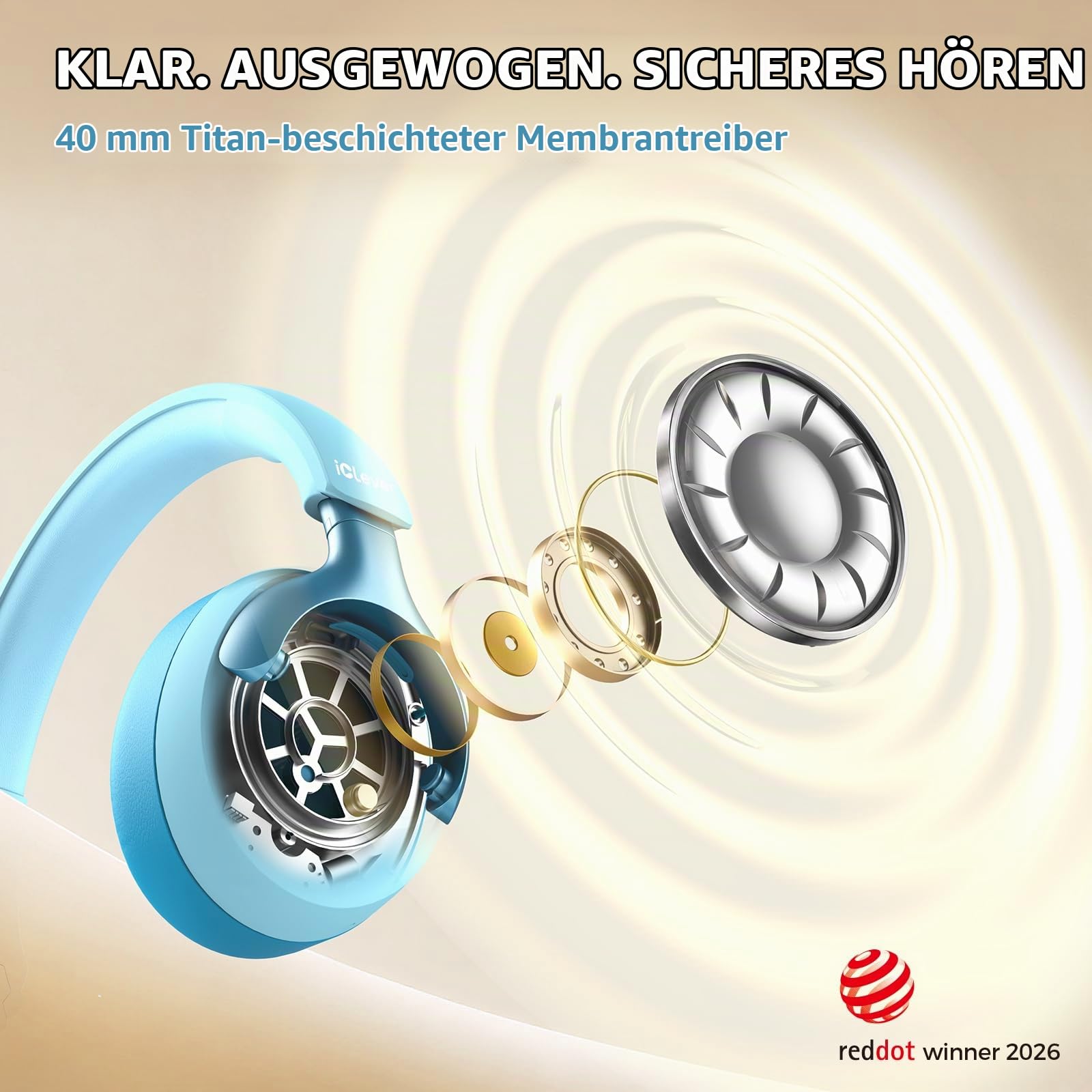 iClever Q950 Noise Cancelling Kopfhörer Kinder, Zertifizierter Gehörschutz | SafeSound Tech 3.0, TÜV-zertifiziert, Autismusfreundlich, Gewinner des Red Dot Award, 60 Stunden Spielzeit, Aufbewahrungsbox