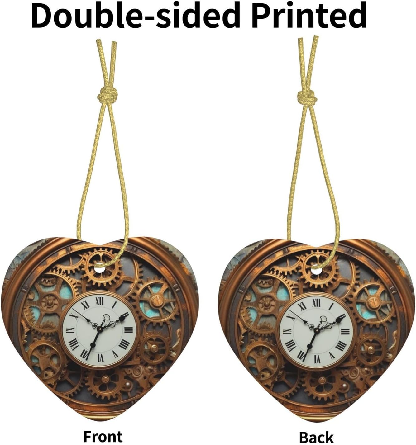 Rusty Steampunk Clock Christmas Ornament Heart Shape Ceramic Christmas Hanging Ornament Christmas Tree Decoration Ceramic Ornament for Xmas Decor Home Office Gift Ideas