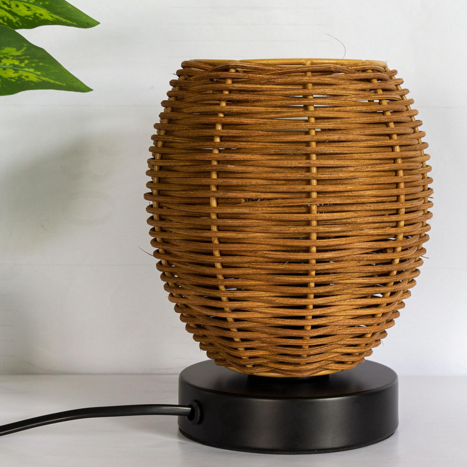 Osasy Tischlampe Kleine Rattan-Nachttischlampe mit Korbgefle