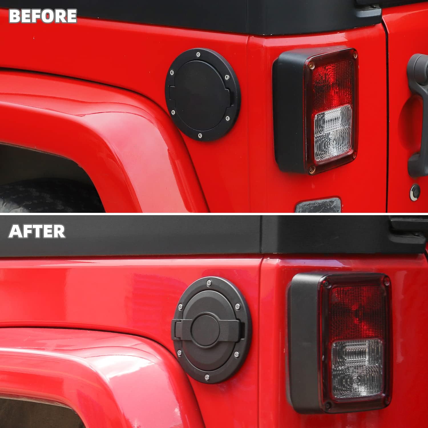 for JK Fuel Door Gas Tank Cap Cover, Aluminum Fuel Door Exterior Accessories Compatible with 2007-2018 Jeep Wrangler JK JKU（Black）