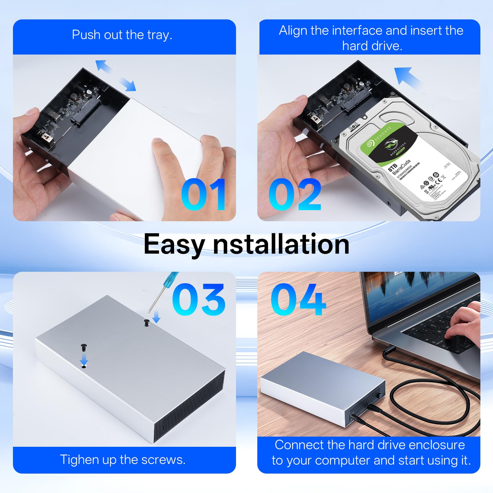 Case SSD HDD Hard Disk Esterno USB 3.1 da SATA 3.5"/2.5" - Docking Station fino a 24TB, 5 Gbps - Compatibile con Windows/Mac/Vista - Include Alimentatore 12V/2A, Cavo USB 3.0 e Adattatore Type-C