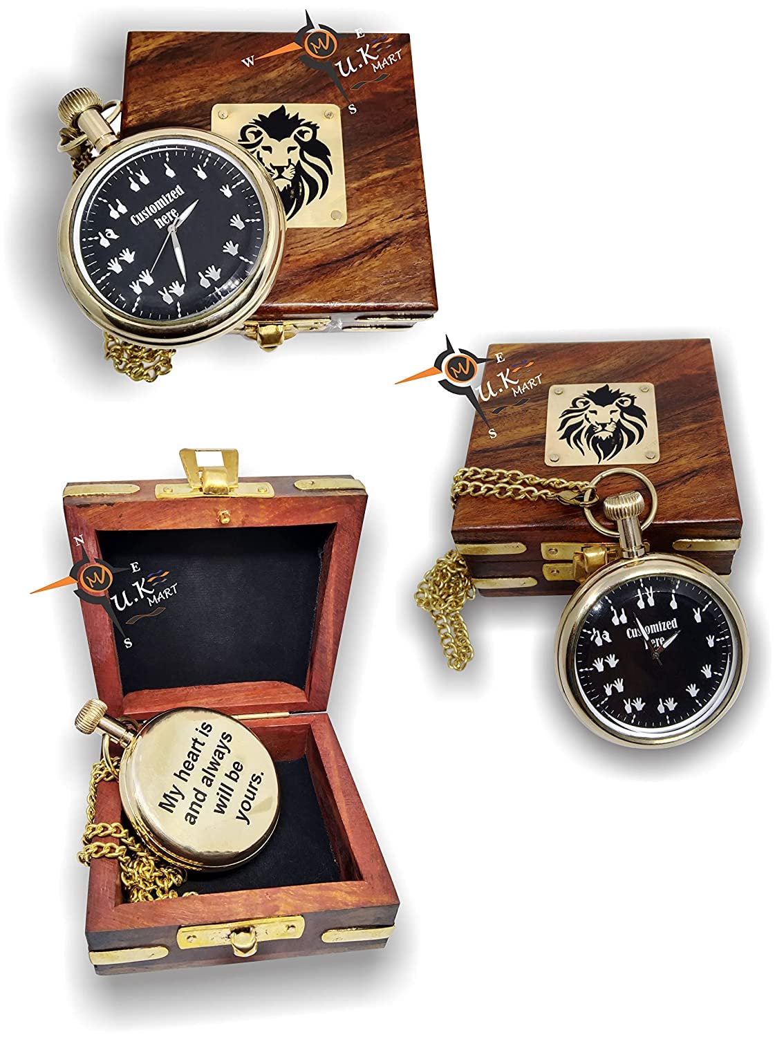 M.A & SONS Personalized Brass Pocket Watch with Wooden Box (B09XYSMBMK) Amazon Price History, Amazon Price Tracker