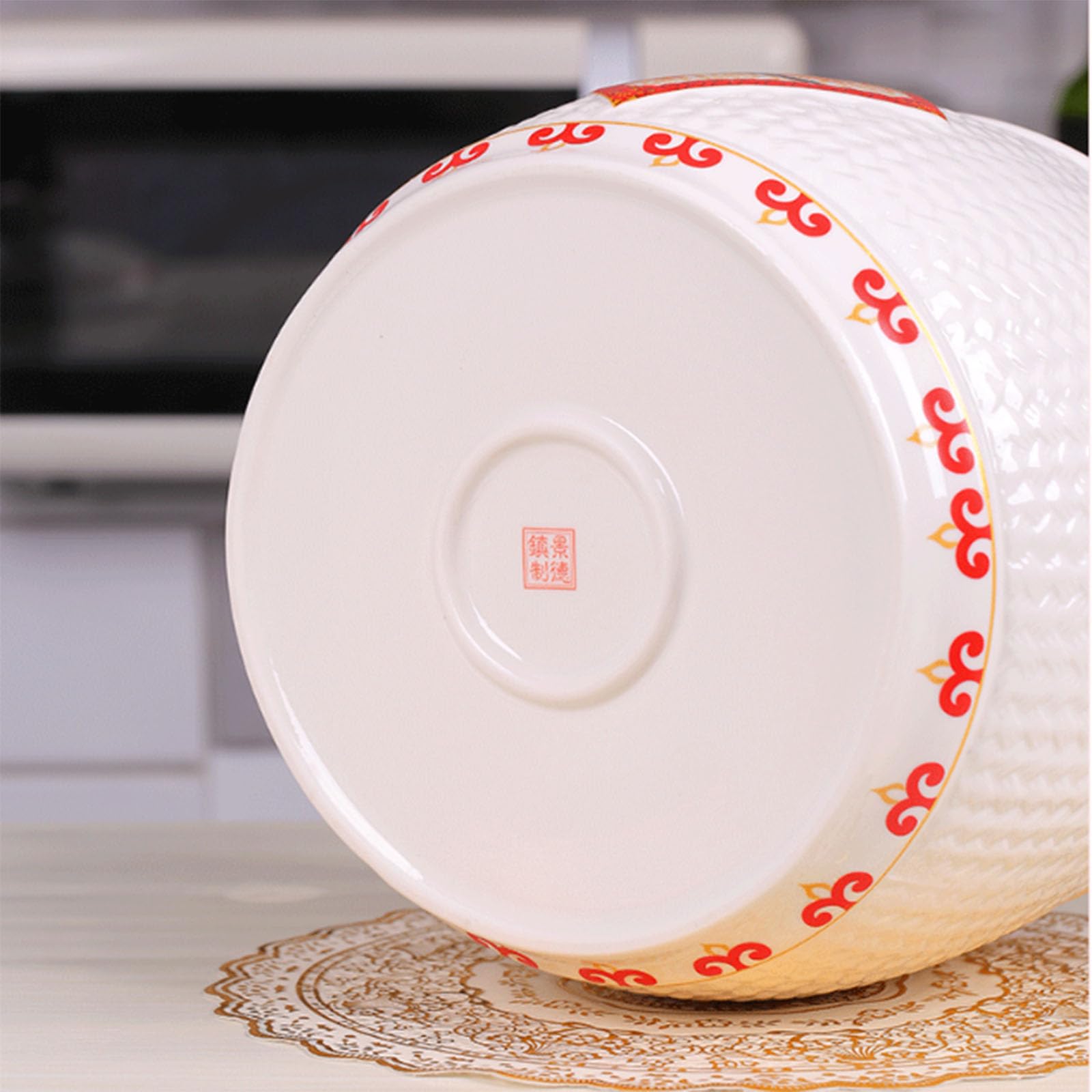 Ceramiczny słoik na ryż z pokrywką, chińskie ceramiczne wiadro do ryżu z frędzlami, hermetyczny słoik na ryż o dużej pojemności, pojemnik na płatki owsiane, pojemnik na ryż, dozownik płatków