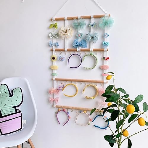 Miniatura 5 de Soporte para diadema, organizador de lazos de pelo de madera y algodón, soporte para lazos para el pelo del bebé, organizador de pinzas para el