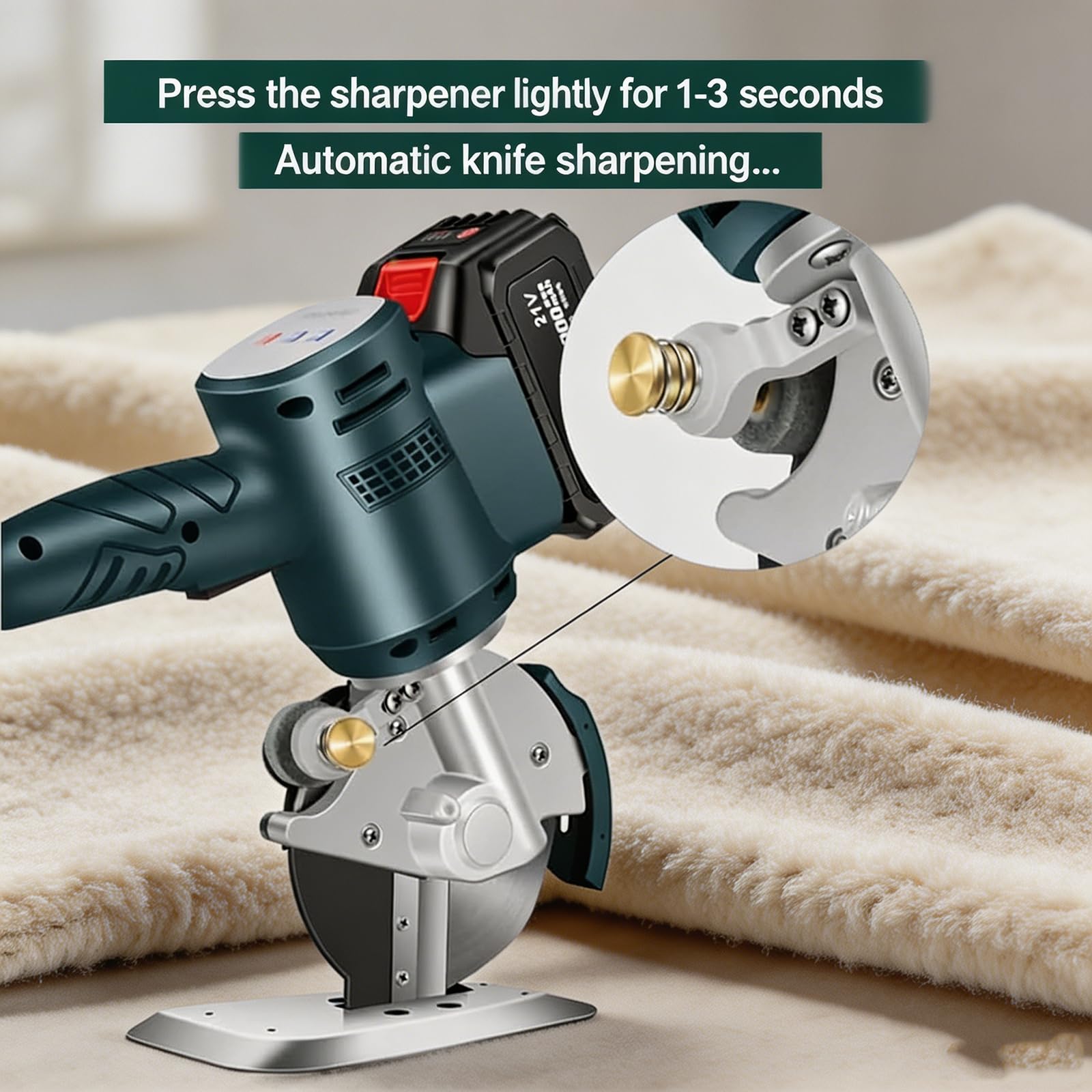 MObyat Cortadora Rotativa Eléctrica Inalámbrica De Tela De 1400 RPM, con Afilado Automático, Grosor Máximo De Corte De 45 Mm, para Tapicería De Cuero Y Alfombras