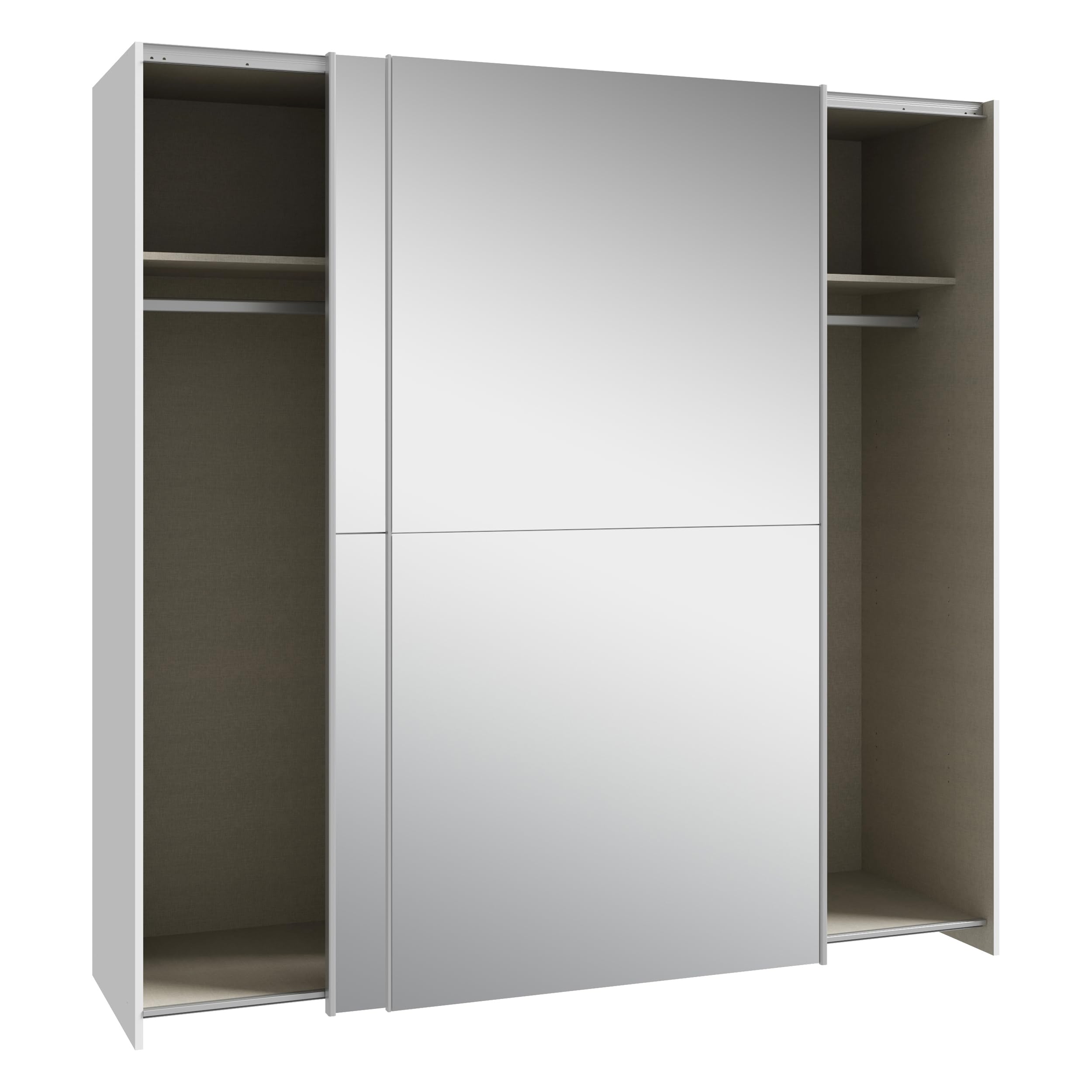 Forte Schach & MATT Kleiderschrank 190, Schwebetürenschrank mit 2 Spiegeltüren, Holzwerkstoff, Weiß, 190,1 cm breit, 190,5 cm hoch, 61,2 cm tief