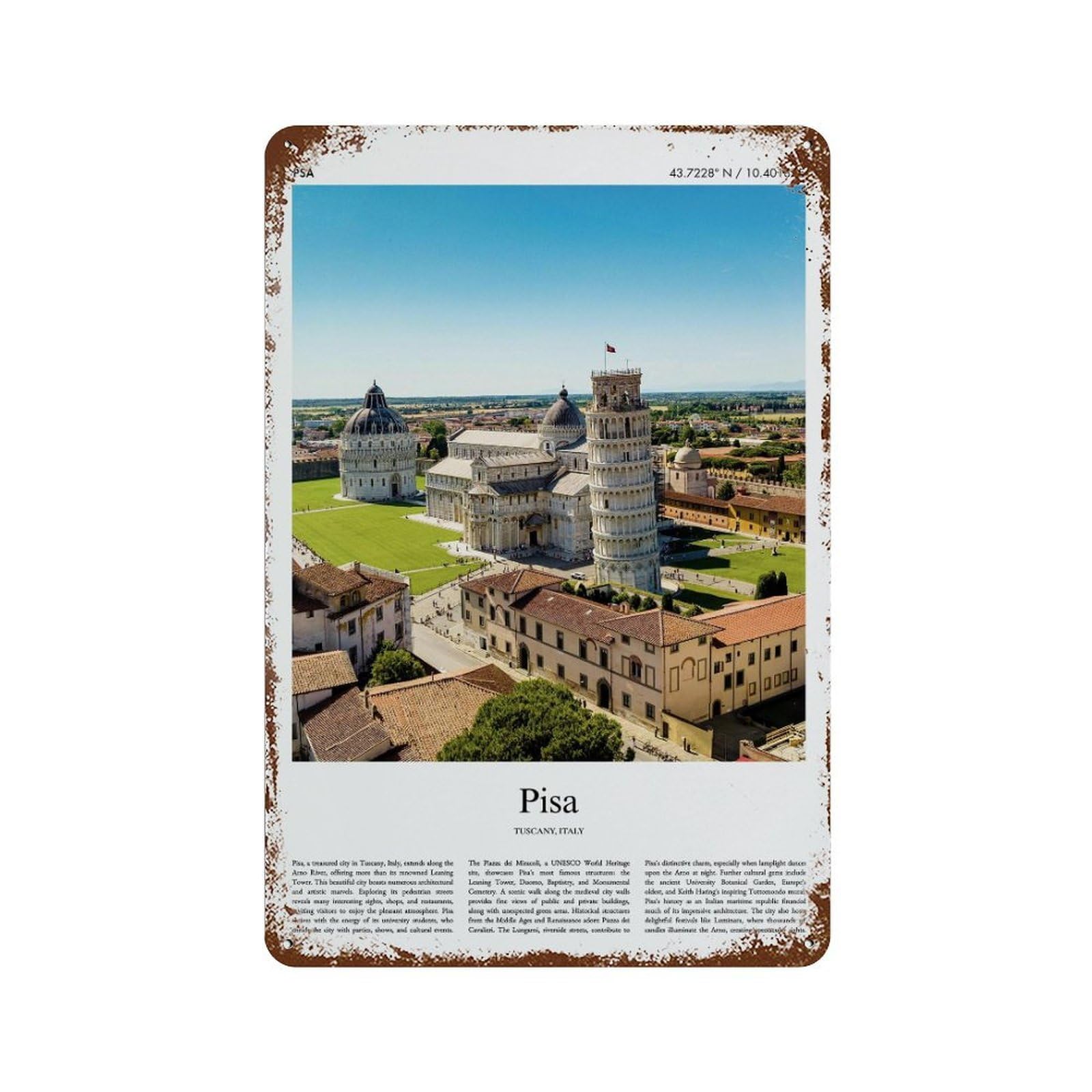 xiaoxiaoshen Pisa Tuscany, Italy City Scenery Wall Decor Art Metal Tin Poster Modern Home Decor Art Home Bar Shop Decorations Vintage Sign 30x20cm