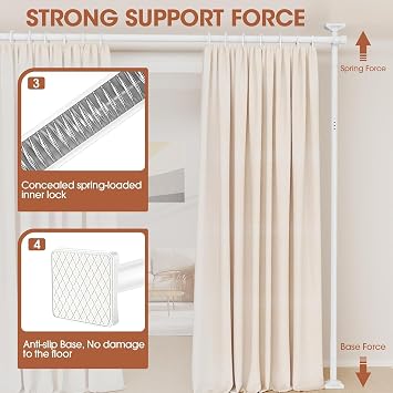 WELDUN Room Divider Curtain Rods, No Drill Damage Free Stand Curtain Rods, | Floor Standing drapery rod, Heavy Duty Vertical Tension Curtain Brackets 227-312 cm.(H) 71-178 cm.(W), White