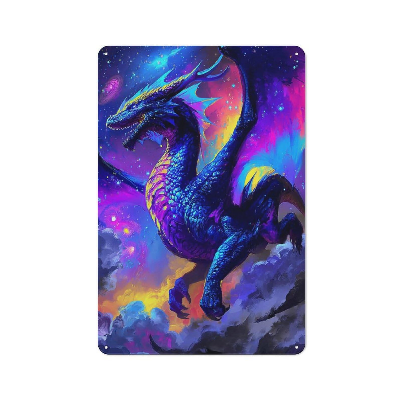 Modern Retro Galactic Dragon Majesty -3 Metal Wall Art Sign 30x20cm, Studio Wall Art for Modern Home, Workshop, Office Or Cafe