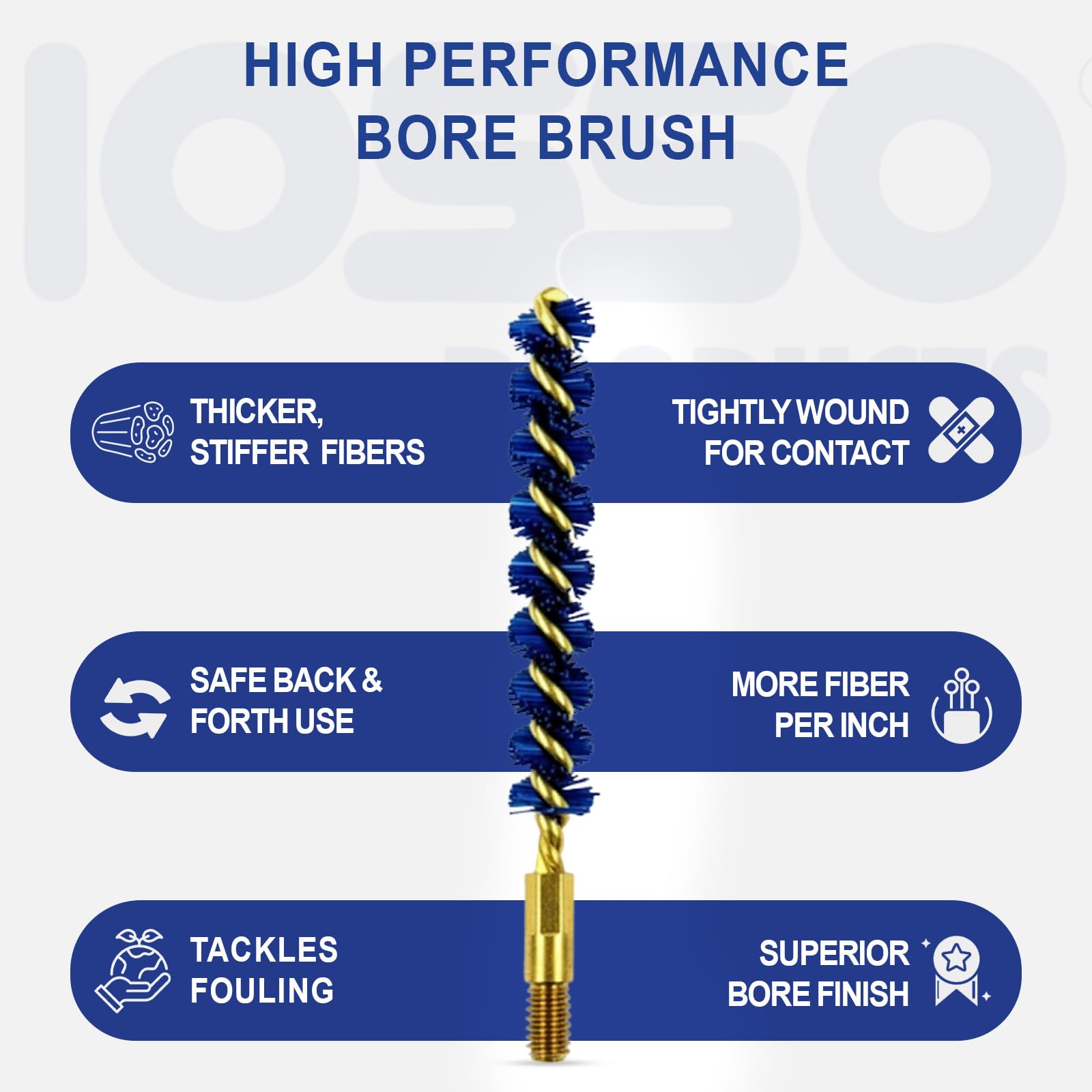 Iosso Premium Bore Brush – Blue Synthetic Fiber – Durable, Long-Lasting Tool for Gun Maintenance – Made in USA Bore Cleaning Brush (6mm/.243/.25 Cal Rifle BORE Brush)