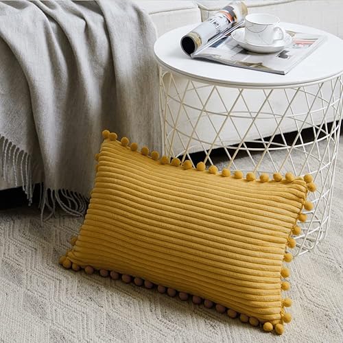 Vista 209 de Fancy Homi - Paquete de 2 fundas decorativas color gris oscuro para cojines, fundas rectangulares de pana suave y con pompones, estilo bohemio