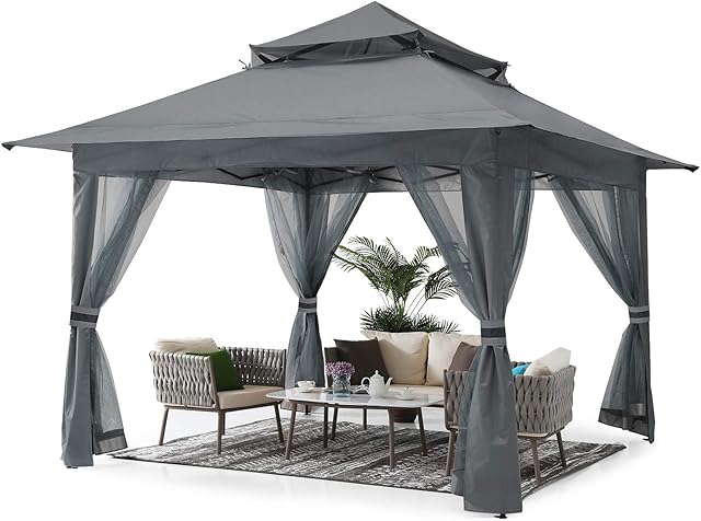 ABCCANOPY 3.6x3.6M Roof Pop up Gazebo Outdoor Canopy Shelter with Netting (Gray)