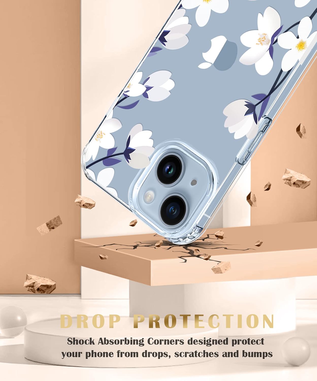 MIODIK Case Compatible with iPhone 14 Plus, with Screen Protector + Camera Lens Protector, Women Clear Floral Shockproof Anti-Yellowing Slim Protective Flower Phone Cover 6.7" 2022 (Alyssum/White)