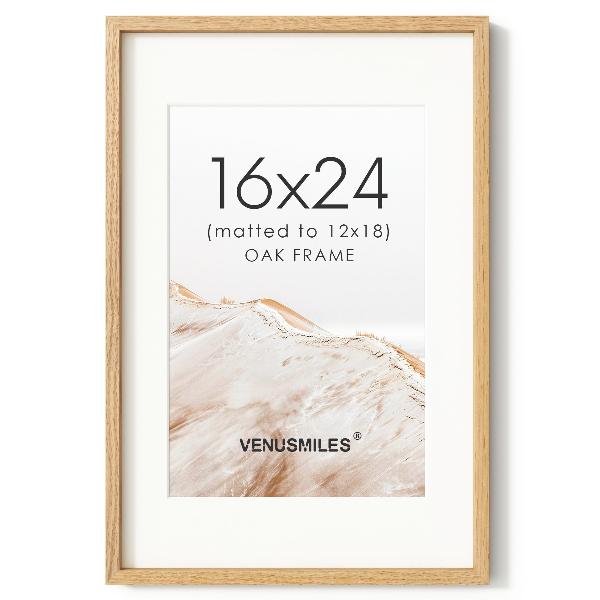 16x24 Poster Frame, USA-Sourced Natural Oak Wood Picture Collage Frame with HD Tempered Glass, Modern Simple 16 x 24 Wooden Photo Frame Matted to 12x18, Vertical &amp; Horizontal Wall Hanging Display