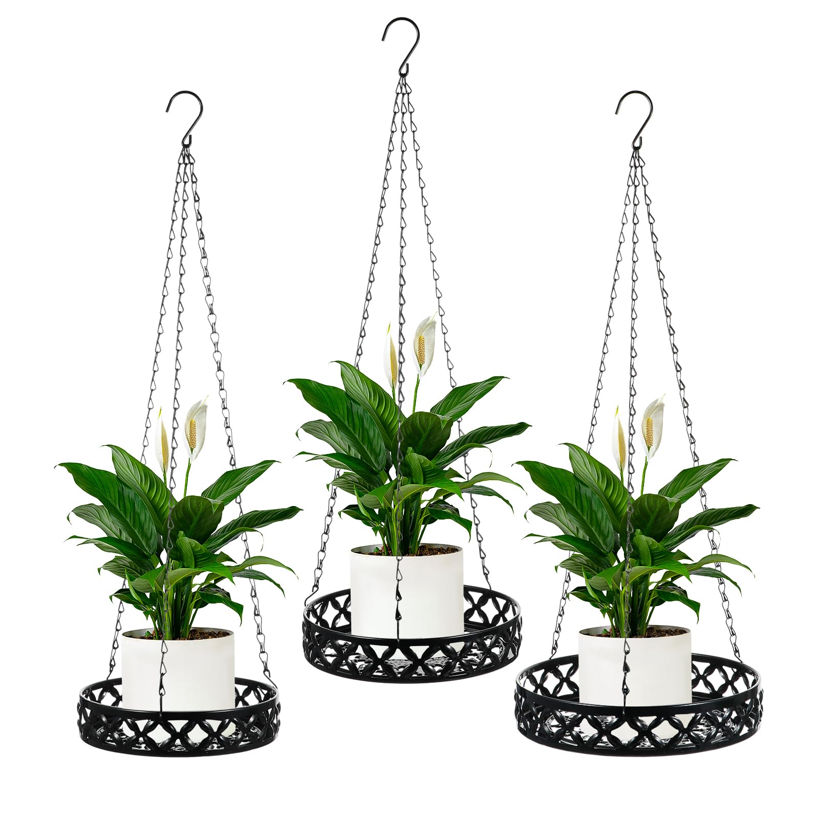 HOFURME 3 Pack Plant Hanger, Metal Hanging Planter for Indoor Outdoor Plants, Classy Glossy Black Decorative Hanging Plant Shelf for Window Wall