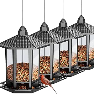 Birdream 4 Pack Bird Feeders for Outdoor Hanging, 10 LB Fun Installation Retro Pagoda Design Bird Feeder, Attracting Wild Birds Chickadees Goldfinches Cardinals Finches and Sparrows asin的图片