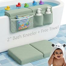 2inch Extra Thick Baby Bath Kneeler and Elbow Rest Pad Set + Hooded Towel