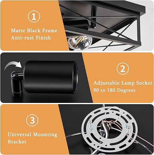 Miniatura 6 de VIOLOEMI Lámpara de techo industrial negra cuadrada de metal para pasillo, lámpara de techo empotrada para dormitorio, lámpara de techo de montaje