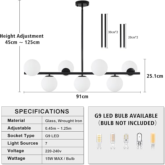 7 Light Black Pendant Lights for Kitchen Island, Dining Room Lights Ceiling