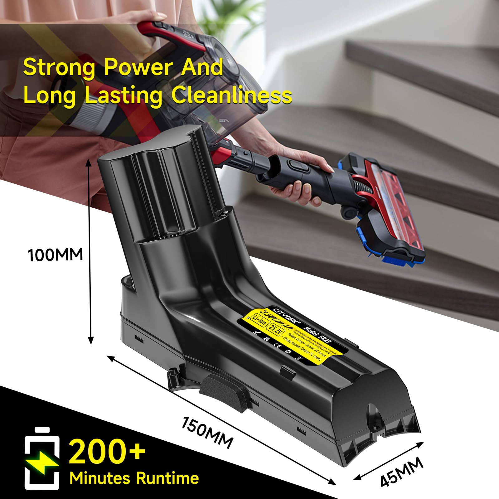 CITYORK 25.2V/3500mAh Ersatz Akku für Philips SpeedPro Max, Max Aqua/Stick Series, für Philips XC7042/01, XC7043/01, XC8045/01, XC8147/01,XC8347/01, FC6826/01,FC6904 (Nicht Kompatibel mit 18V Akkus)