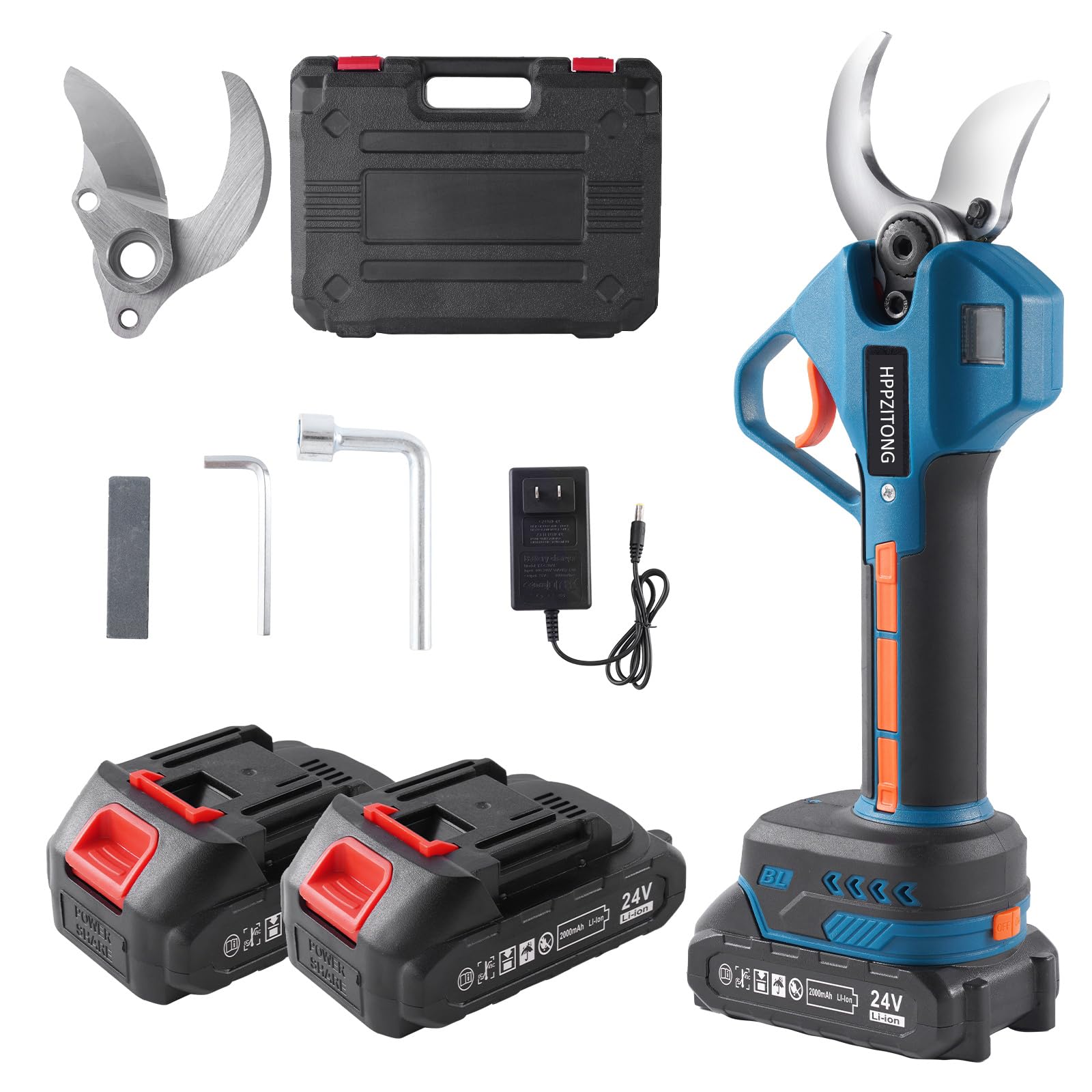 Electric Pruning Shears for Gardening — Battery Powered Pruning Shears with 2 X 2AH Lithium Battery, 2 Blade, 3 Wrench Cordless Pruning Shears for Gardening Tree Pruning (1.6 Inch/40MM Cutting Diameter)