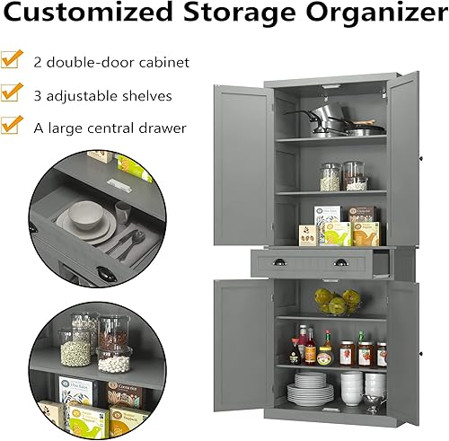 Miniatura 6 de Yusong Gabinete de despensa de cocina de 72 pulgadas de alto gabinete de almacenamiento de granja con 4 puertas cajón y estante ajustable armario de
