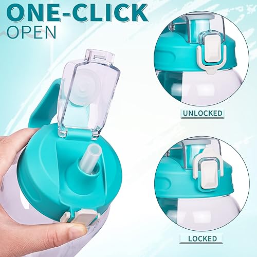 Miniatura 3 de DEARRAY 64 oz Motivational Glass Water Bottle with Straw & Time Marker Half Gallon Large Reusable Water Jug BPA-free Borosilicate Drinking Bottle