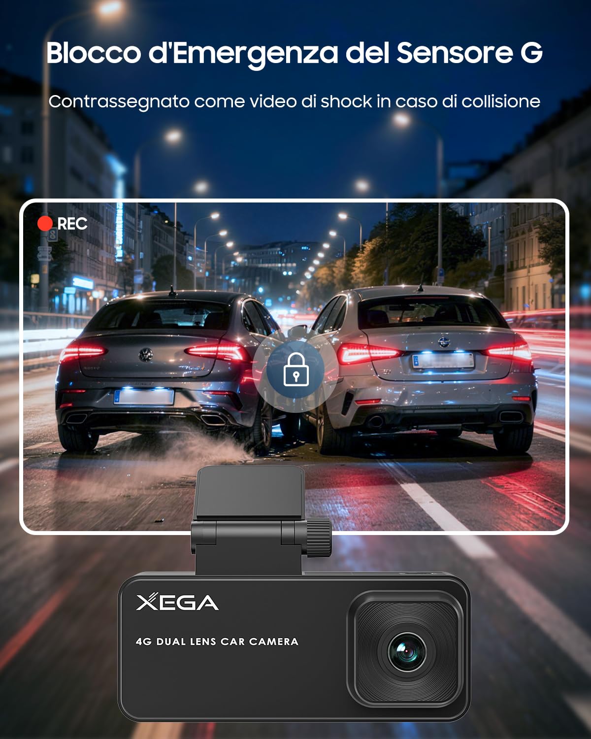 XEGA 4G Dash Cam Auto con Scheda SIM Sostituibili, 2K HD, Alimentazione OBD | Monitoraggio di Parcheggio, Rilevamento Collisione, Audio Bidirezionale, Modalità Privacy, GPS Tracker Video in Diretta/Cloud