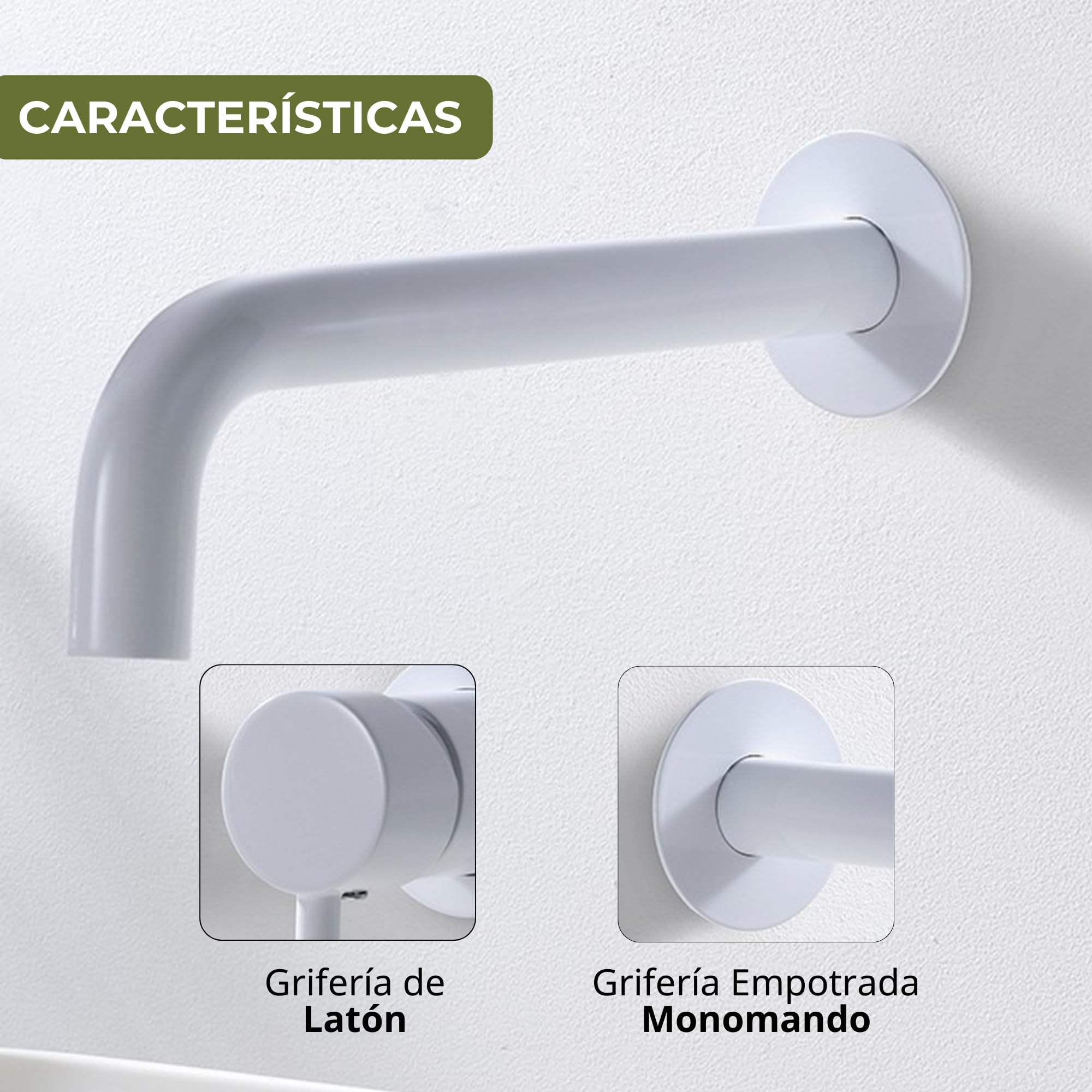 IMEX - Grifo Lavabo Empotrado | Grifo Empotrado Baño con Agua Fria y Caliente | Grifo Monomando Lavabo Pared con Ahorro de Agua | Serie Etna | Color Blanco Mate