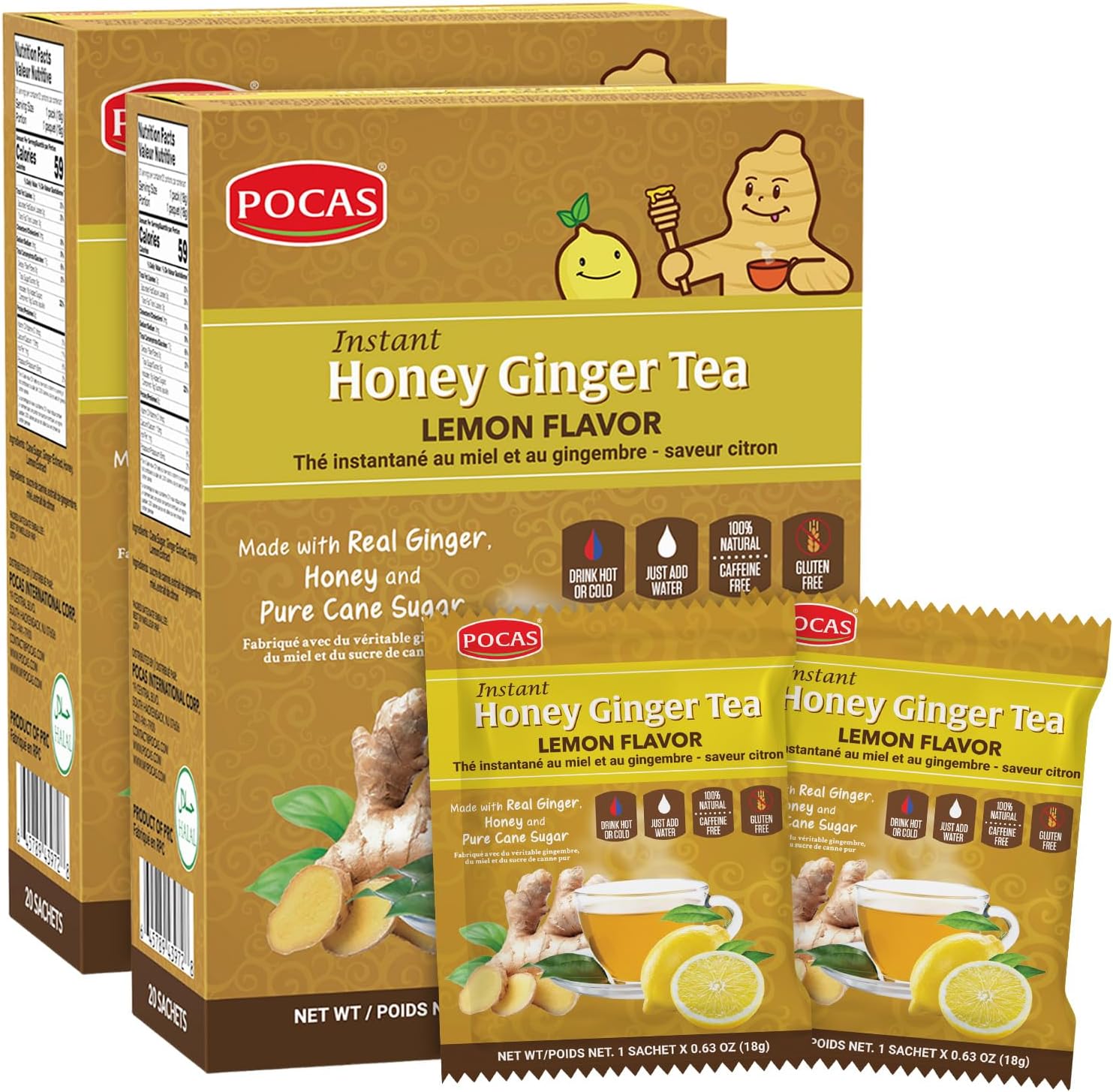 Pocas Honey Ginger Tea Lemon  Flavor (Pack of 2)