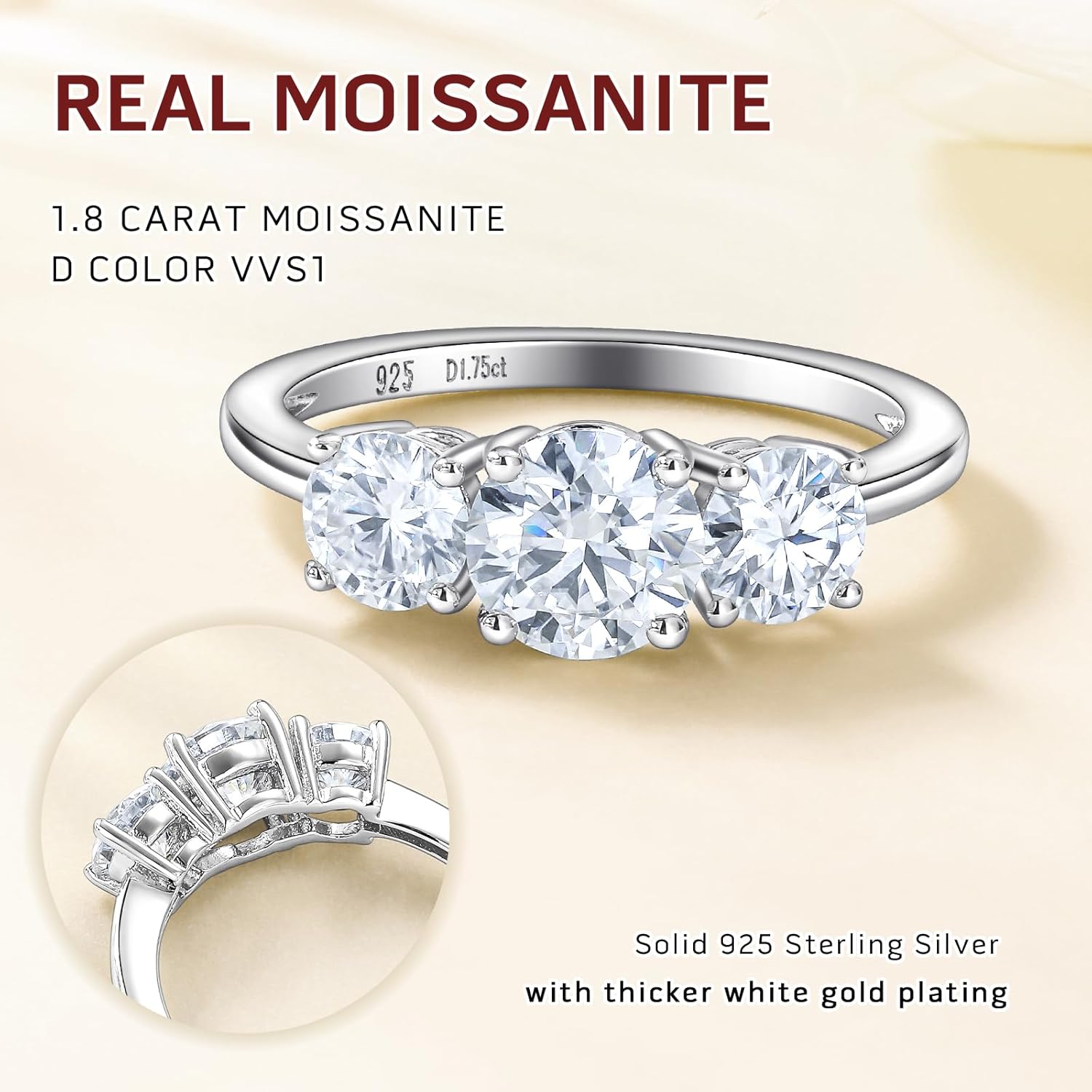 DAYBYDAY 3 Stone Engagement Rings for Women, Sterling Silver Lab Ruby/Sapphire/Emerald/Amethyst/Aquamarine Three-Stone Gemstone Wedding Promise Rings for Her, Wife Mom Anniversary Birthstone Jewelry