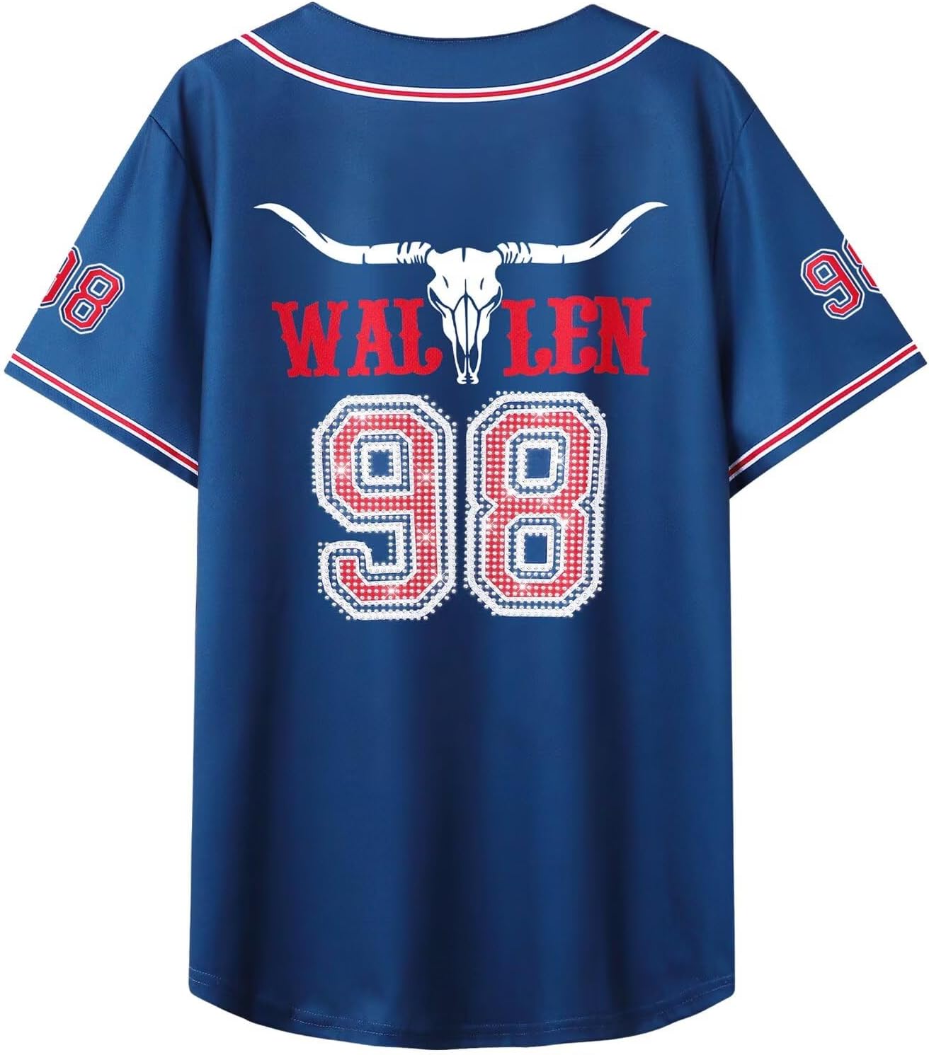 Women 98 Baseball Jersey Cow Skull Graphic Rhinestone Shirts Fan Tshirts Country Music Short Sleeve Tops