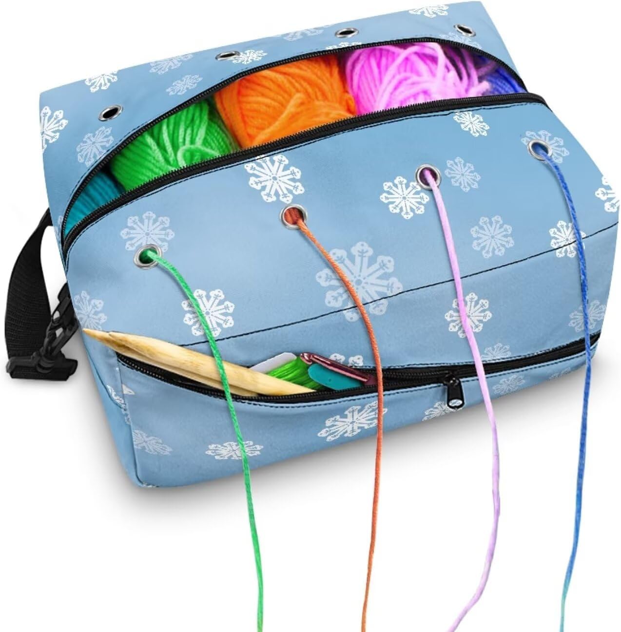 Vanideaoty Snowflakes Knitting Needle Case with Handle Crochet Storage Organizer Adjustable Lightweight for Women Girls