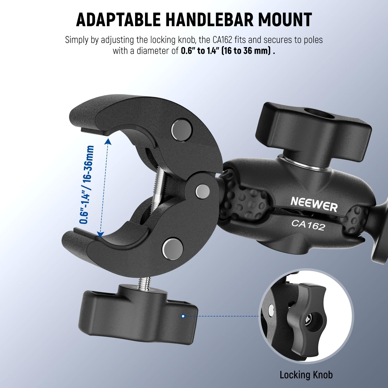 NEEWER Super Clamp Action Camera Mount con 360° Rótulas Dobles, Bici/Bicicleta/Motocicleta Soporte Manillar Compatible con iPhone Insta360 dji OSMO Action GoPro Hero para POV Grabación Vídeo, CA162