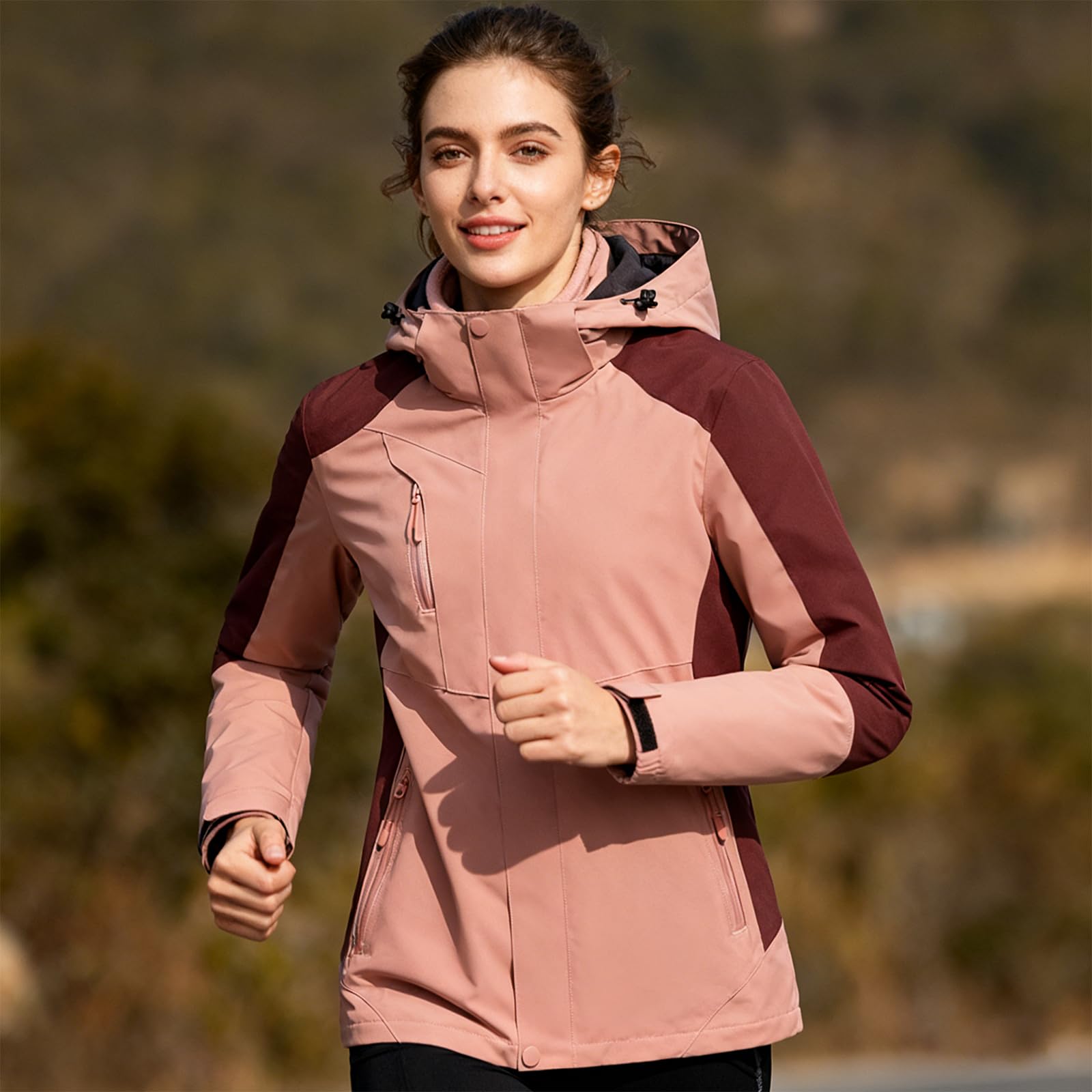 Giacca impermeabile antivento da donna 3 in 1 con stampa personalizzata con cappuccio rimovibile in pile abbigliamento da lavoro Aggiungi il tuo logo