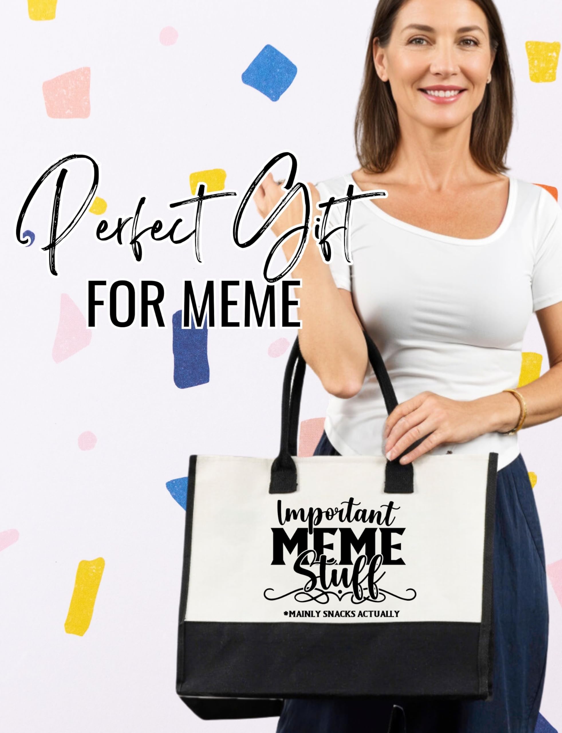 InnoBeta Meme Gifts Canvas Tote Bag for Grandma, Important Stuff Bag with Top Zipper Closure and Shoulder Strap for Birthday, Mother's Day, Christmas