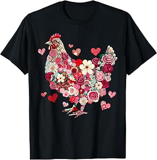Floral Chicken Valentine Hen Chicken Mama Wife Women Girls T-Shirt
