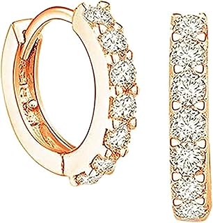 حلق صغير بريمة انيق للغاية لا يسبب اي حساسية بتصميم دائري مائل لشحمة الاذن مرصع بزركونيا مكعب ايه للنساء ذهبي - زوج واحد مادة صناعية