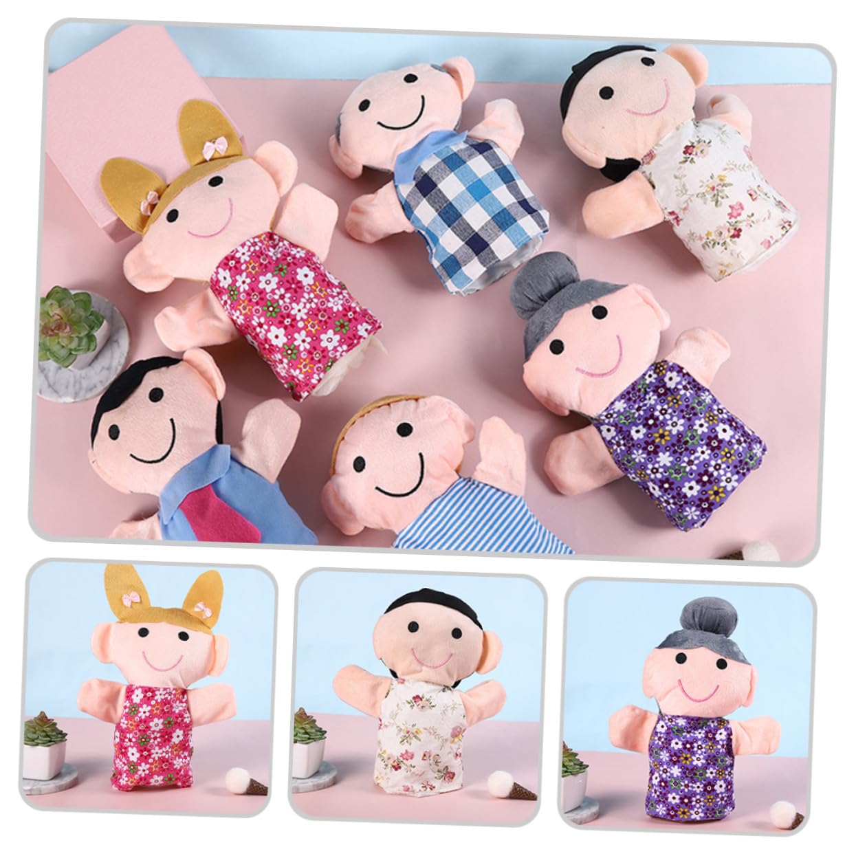 Set di 6 Pupazzi a Mano Grandi, Peluche e Cotone Pp, Adorabili