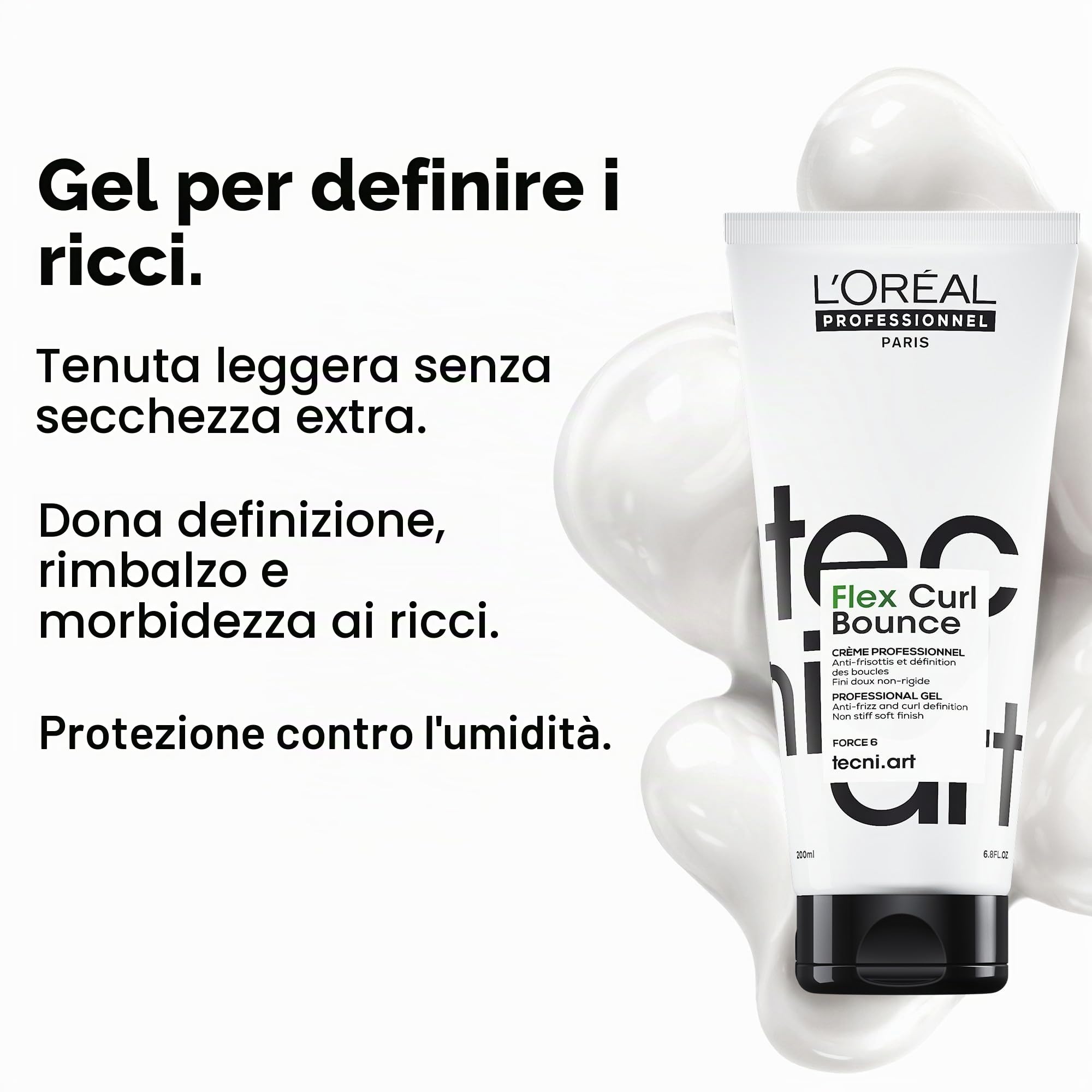 L'Oréal Professionnel crema styling per ricci definiti, con fibre reshapern per una forma flessibile senza incollare, Tecni.Art Flex Curl Bounce, 200 ml