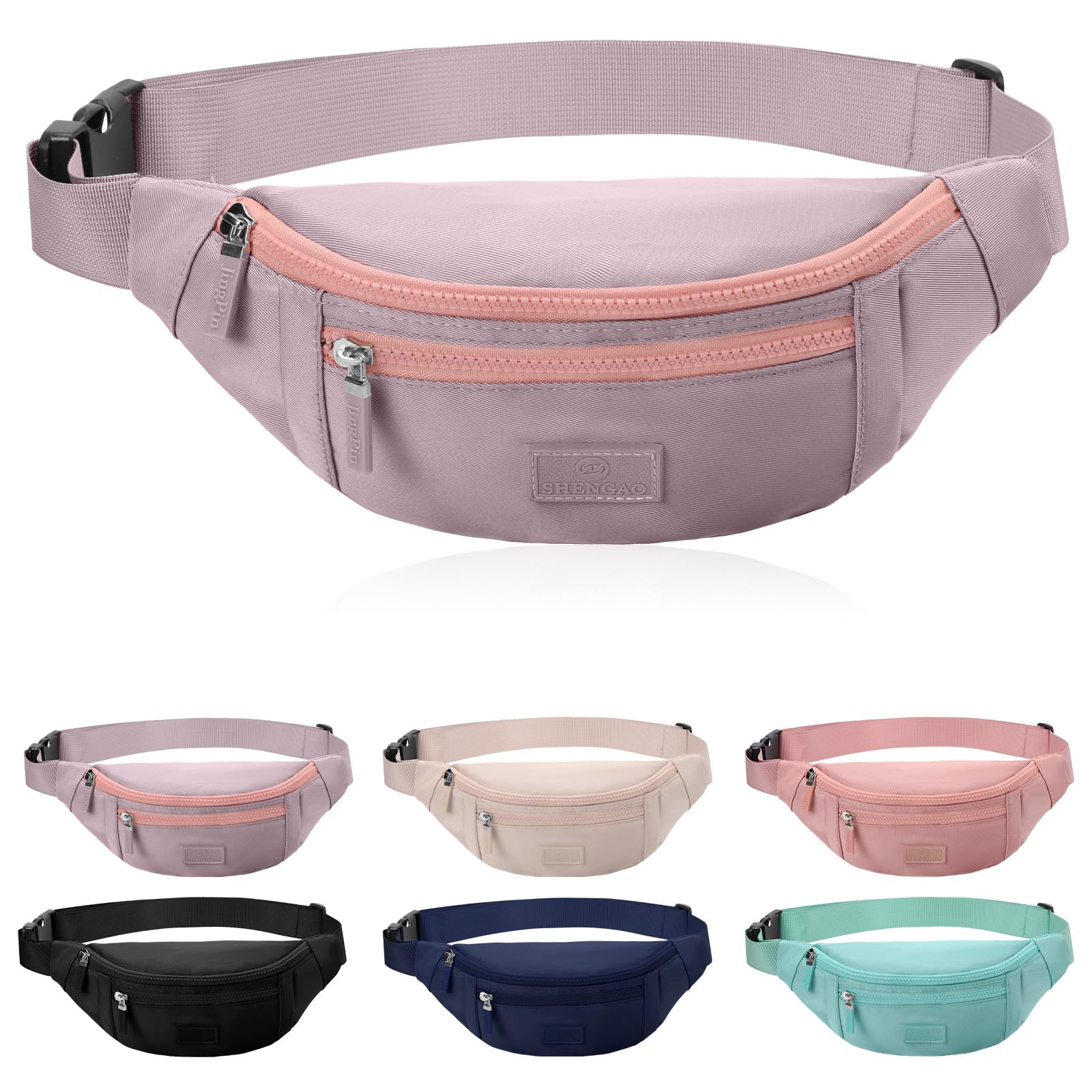 Bumbags for Ladies Men Fashion Fanny Pack with Adjustable Belt and 3 Zipper Pockets Waist Bag for Outdoors Running Hiking Gym Cycling (Purple)