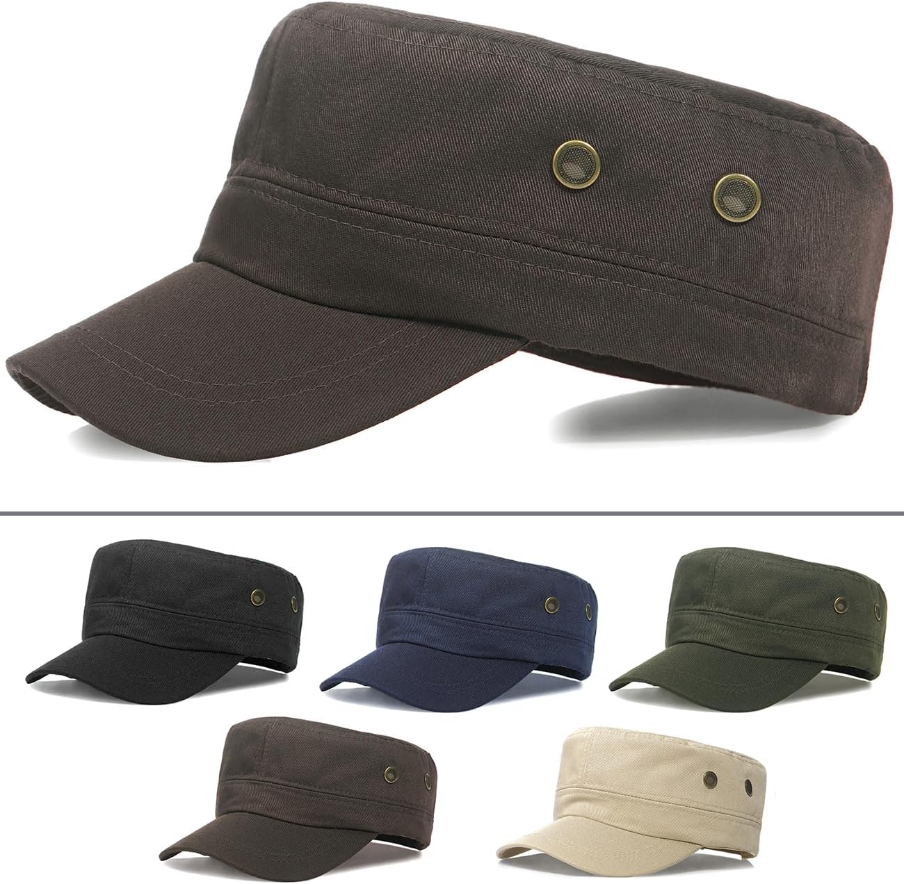 Unisex Classic Cadet Army Hat Flat Top Baseball Cap Adjustable Military Hats - Image 7